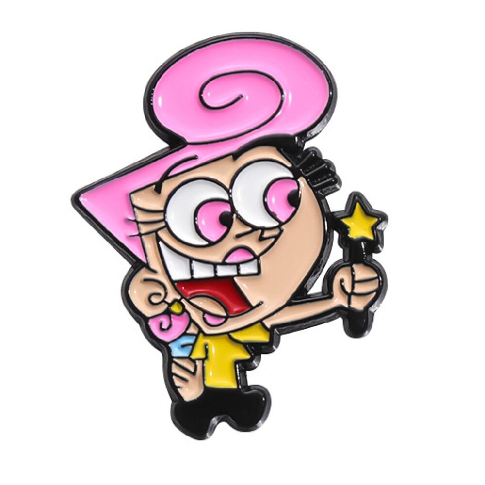 Pink-Haired Fairy Cartoon Enamel Pin | Magic Wand Character Lapel Pin